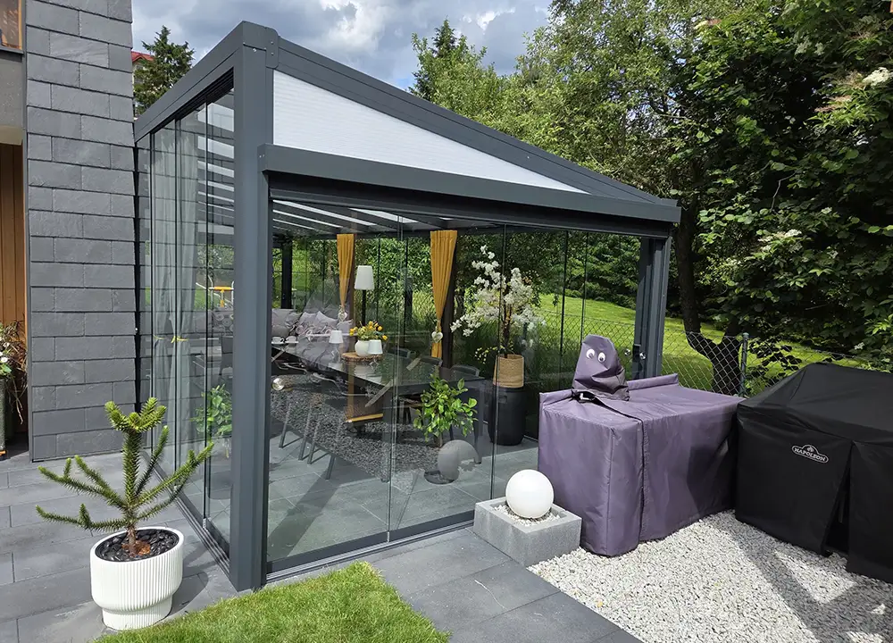 Terasová pergola nad terasou, realizace Firmy Wodecki